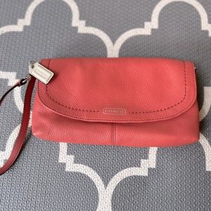 COACH peach/pink soft leather wristlet